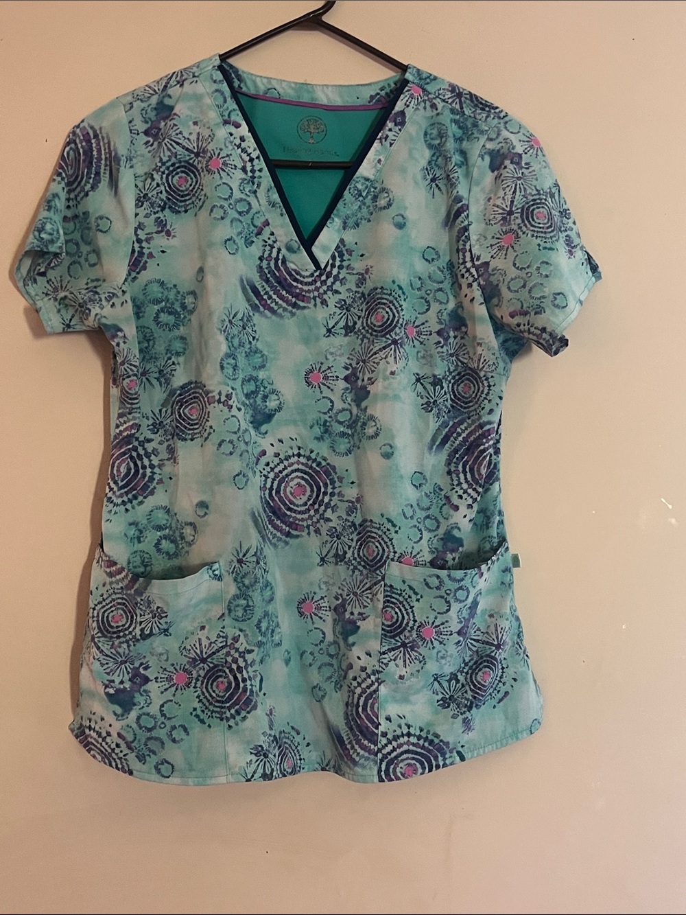 healing hands Teal & Aqua V-Neck Printed Tunic